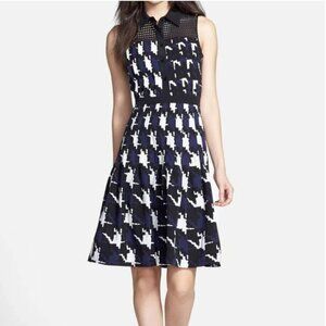 Trina Turk Black Dress Joelle Print A-Line Dress Size 8  New with Tags NWT